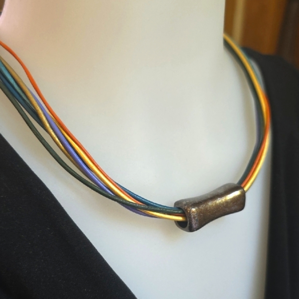 Chico's Choker Colorful Multi-Strand Cords with Metal Slider